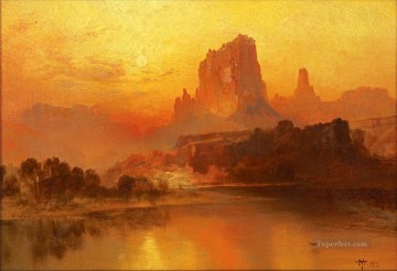トーマス・モラン Painting - 夕日の山の風景 トーマス・モラン